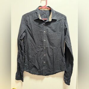 Burberry Brit Men's Navy Flip Cuff Long Sleeve Button Front Shirt M Nova Check